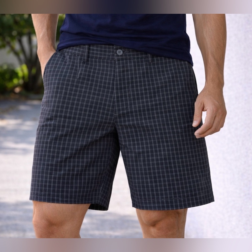 -Ben Hogan Performance Golf Shorts Grey Plaid Men's Size W/32 w/10" Inseam
